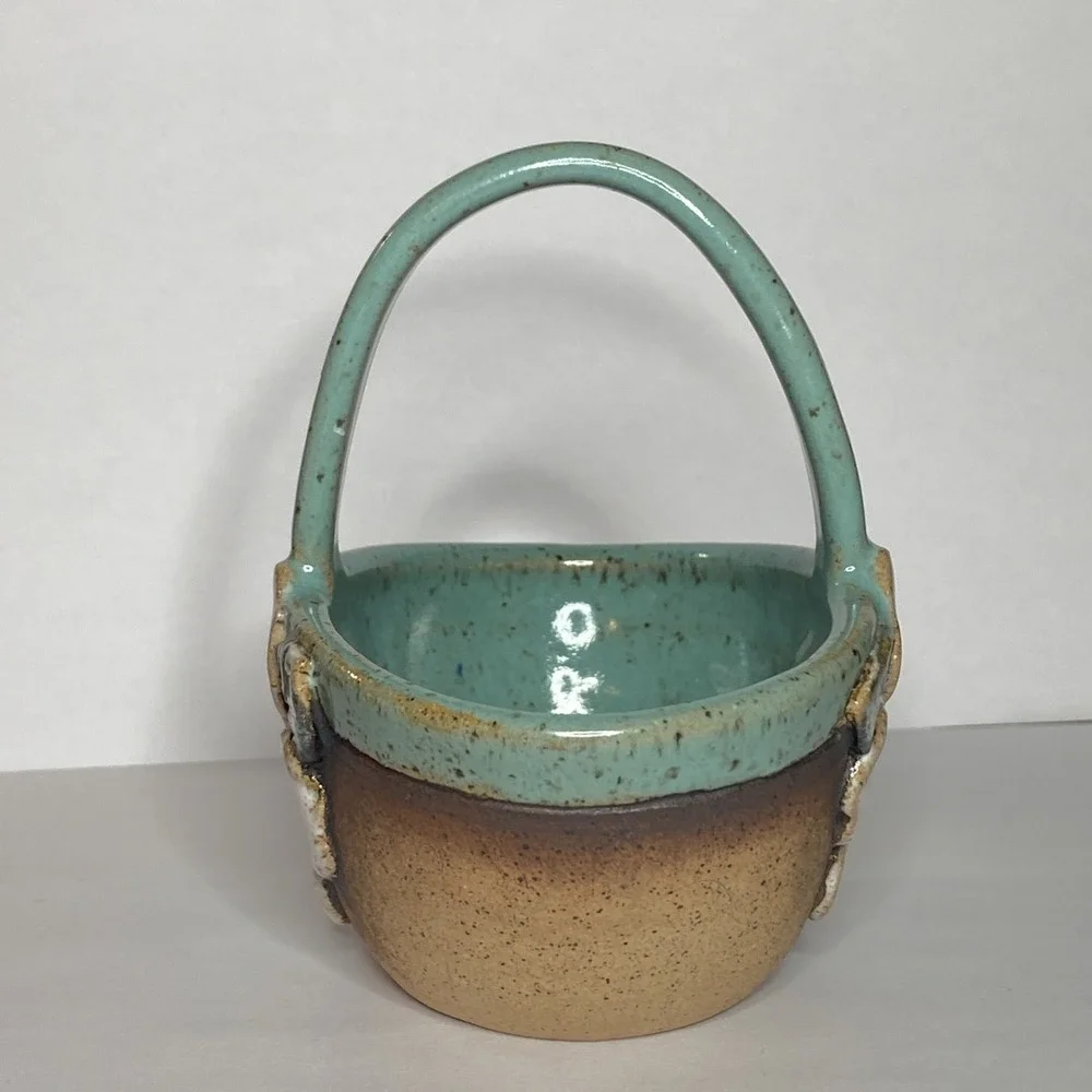 Vtg Old Patagonia Pottery Small Floral Basket Blue Brown 89‎ RARE